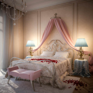 A romantic bedroom scene. تزیین اتاق خواب عروس با گلبرگ