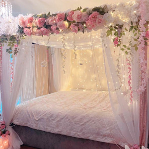 تزیین اتاق خواب عروس با تور و گل