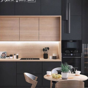 کابینت مدرن رنگ مشکی و چوب