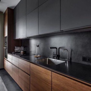 کابینت مدرن رنگ مشکی مات و چوب