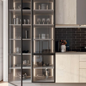 کابینت مدرن با کابینت شیشه ای