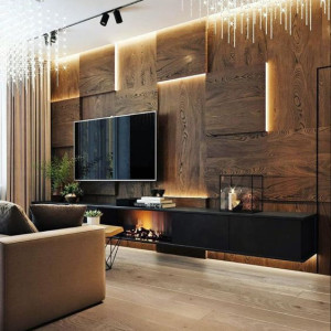 طراحی دیوار پشت تلویزیون با چوب
