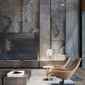 طراحی دیوار پذیرایی با سنگ