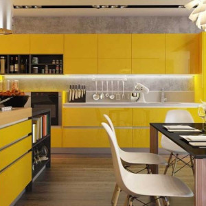 کابینت زرد لیمویی آشپزخانه مدرن بزرگ