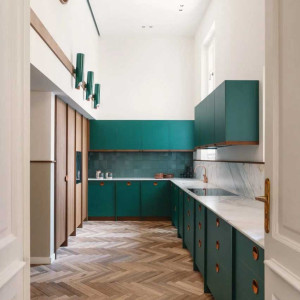 کابینت سبز تیره ام دی اف مات در آشپزخانه مدرن