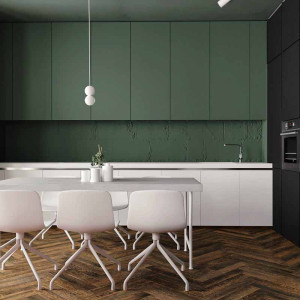 کابینت سبز و سفید در آشپزخانه مدرن