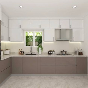 کابینت قهوه ای تیره و کابینت سفید ام دی اف مات در دکوراسیون آشپزخانه مدرن