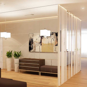 دکوراسیون سفید قهوه ای خانه مدرن با دیوارهای آینه کاری شده مدرن