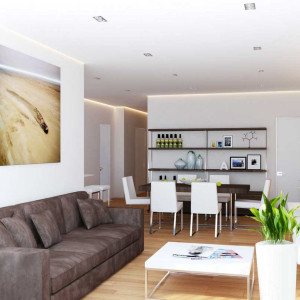 دکوراسیون سفید و قهوه ای هال و پذرایی مدرن