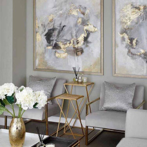 دکوراسیون طوسی طلایی هال و پذیرایی